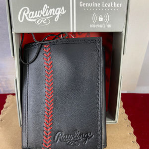 Rawlings Baseball Red Stitch Black Leather Wallet